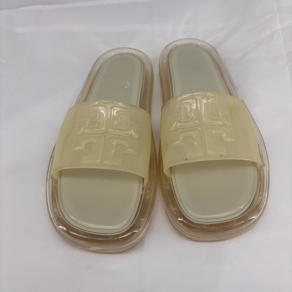 Tory Burch Women's Ivory Logo Bubble Jelly Slide Sandal Shoes